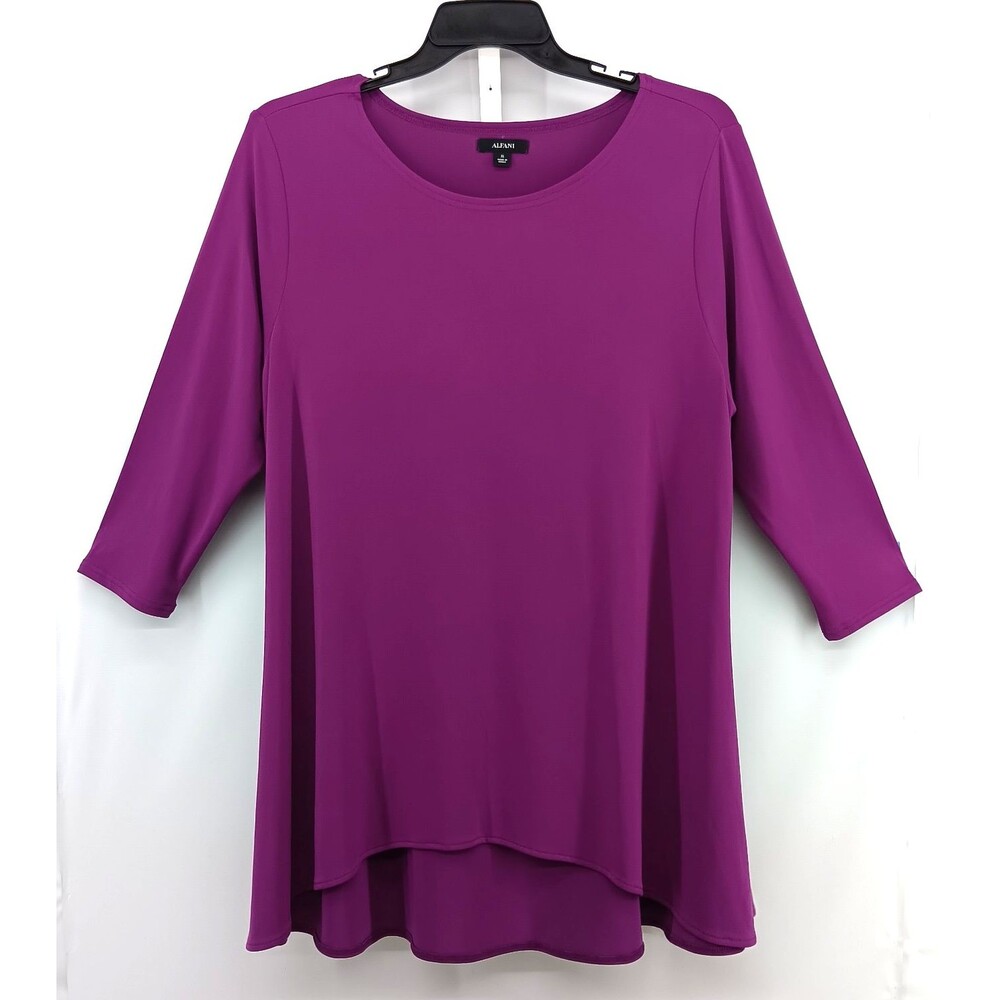 Alfani Blouse Womens Size XL Purple 3/4 Sleeve Round Neck Pullover Tunic Top